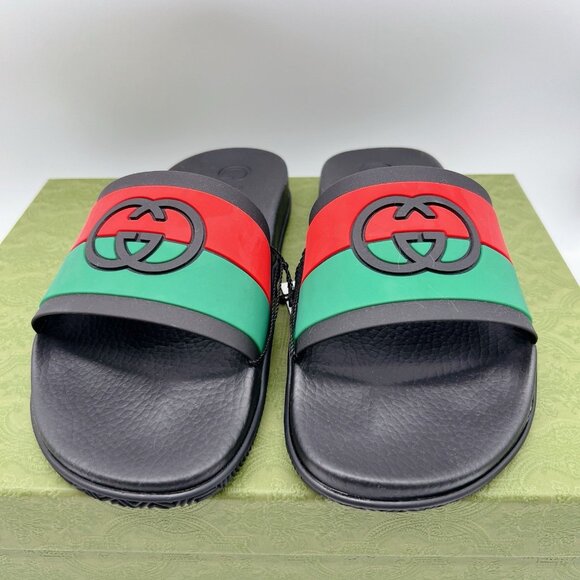 Gucci Agrado Interlocking G Logo Rubber Slide Sandals Black Mens UK 10 US 10.5 - Picture 7 of 16